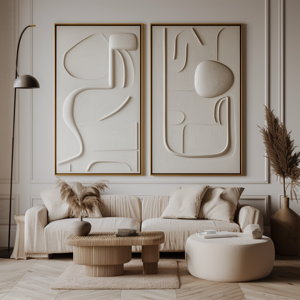 Dual Symphony-Beige Textured Minimalist Abstract Painting for Modern Interiors
