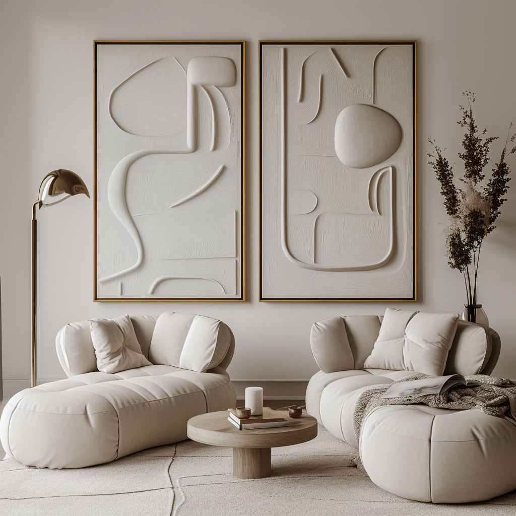 Dual Symphony-Beige Textured Minimalist Abstract Painting for Modern Interiors