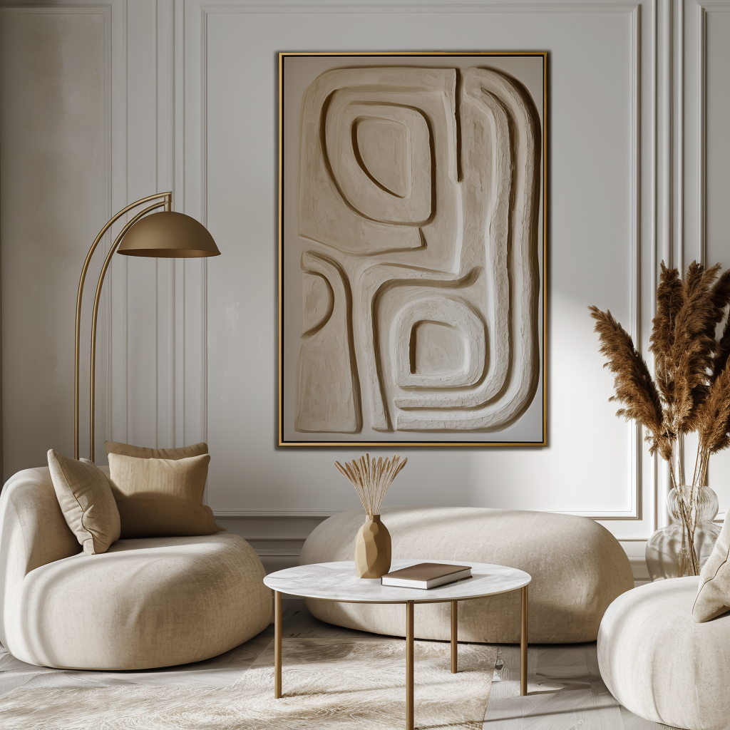 Echoing Paths-Modern Wabi-Sabi Wall Art - Handmade 3D Textured Abstract Geometric Decor Painting