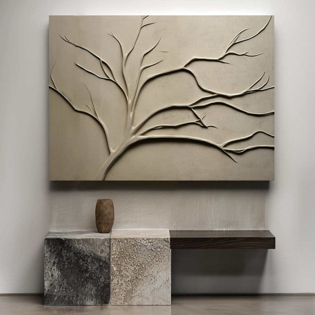 Eternal Branch-3D Textured Branch Wall Art - Wabi-Sabi Neutral Tones Relief Decor for Minimalist Home