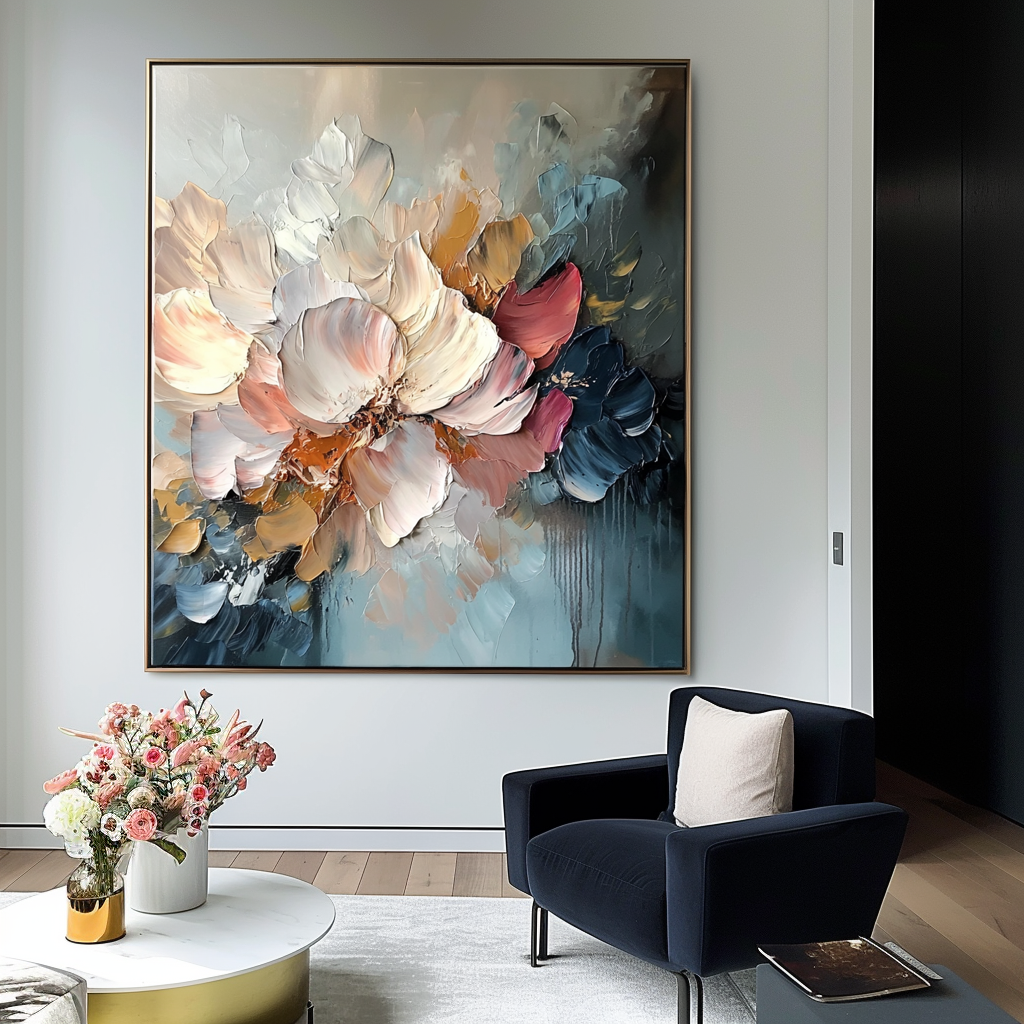 Ethereal Blossom-Hand-Painted Abstract Floral Oil Painting for Modern Decor