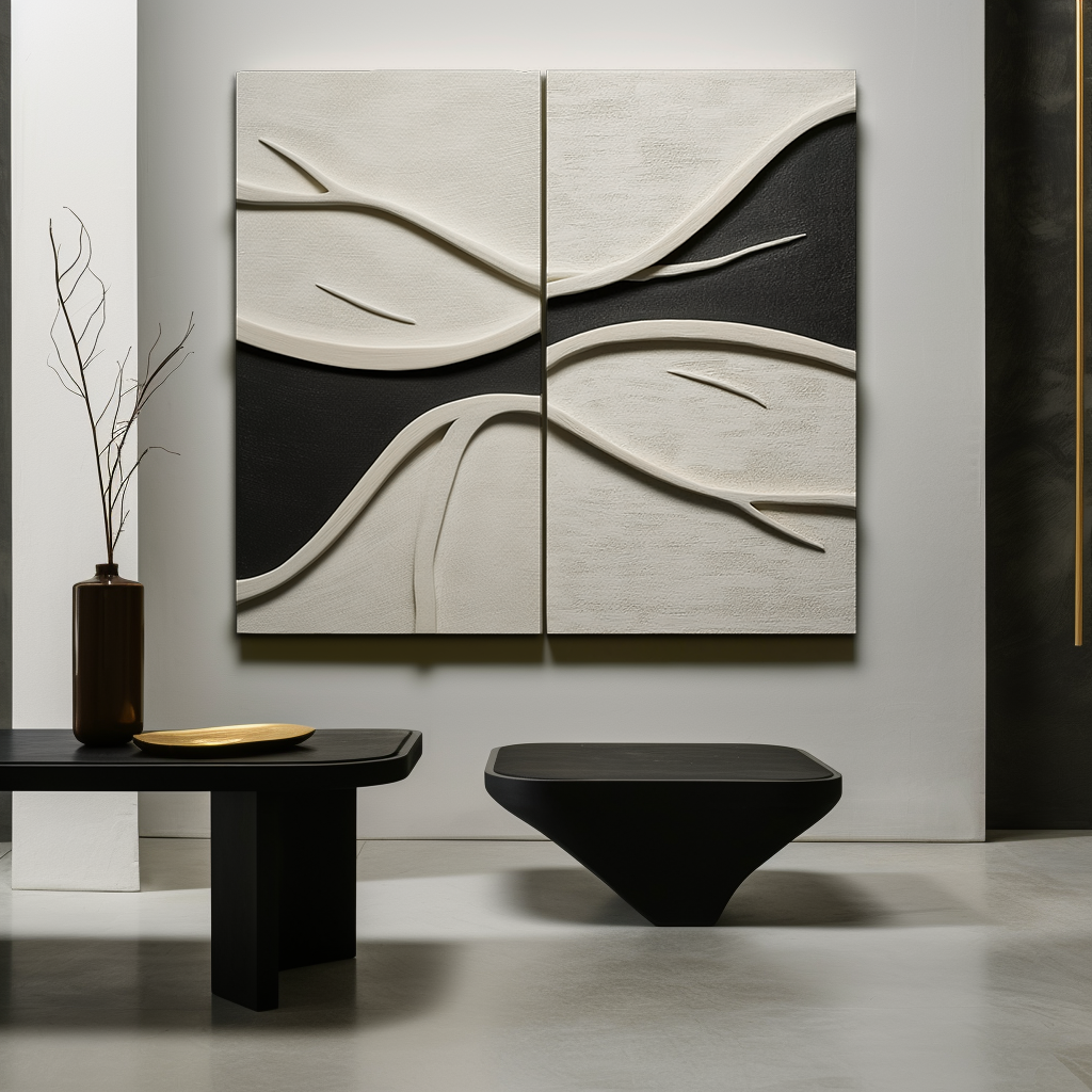 Flow of Silence-2 - Piece 3D Textured Abstract Leaf Wall Art Set, Modern Neutral Tone Decor for Living Room & Bedroom