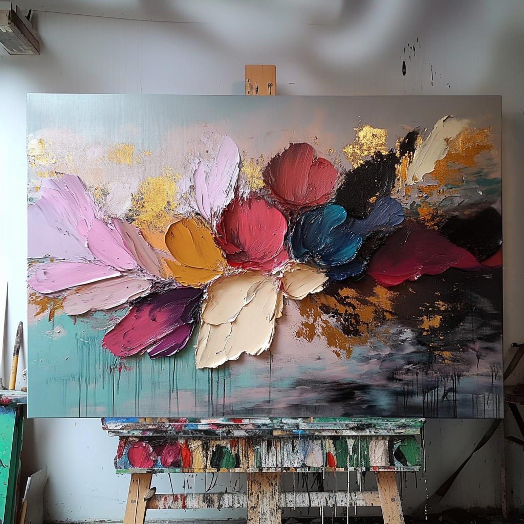 Floral Rhapsody-Original Textured Floral Abstract Oil Painting for Modern Home Decor