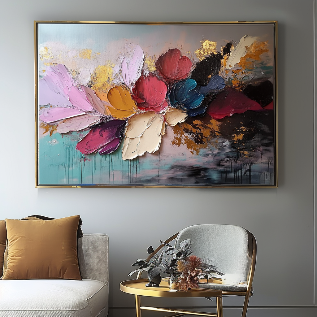 Floral Rhapsody-Original Textured Floral Abstract Oil Painting for Modern Home Decor