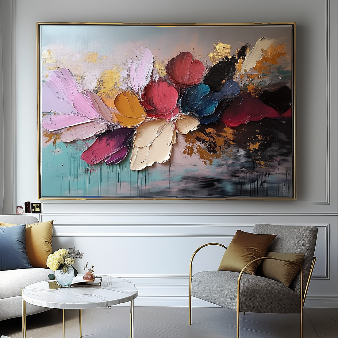 Floral Rhapsody-Original Textured Floral Abstract Oil Painting for Modern Home Decor