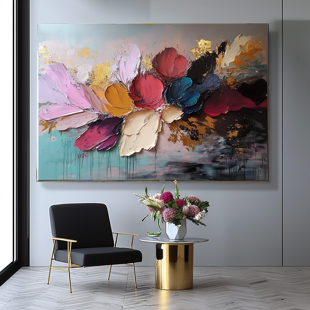 Floral Rhapsody-Original Textured Floral Abstract Oil Painting for Modern Home Decor