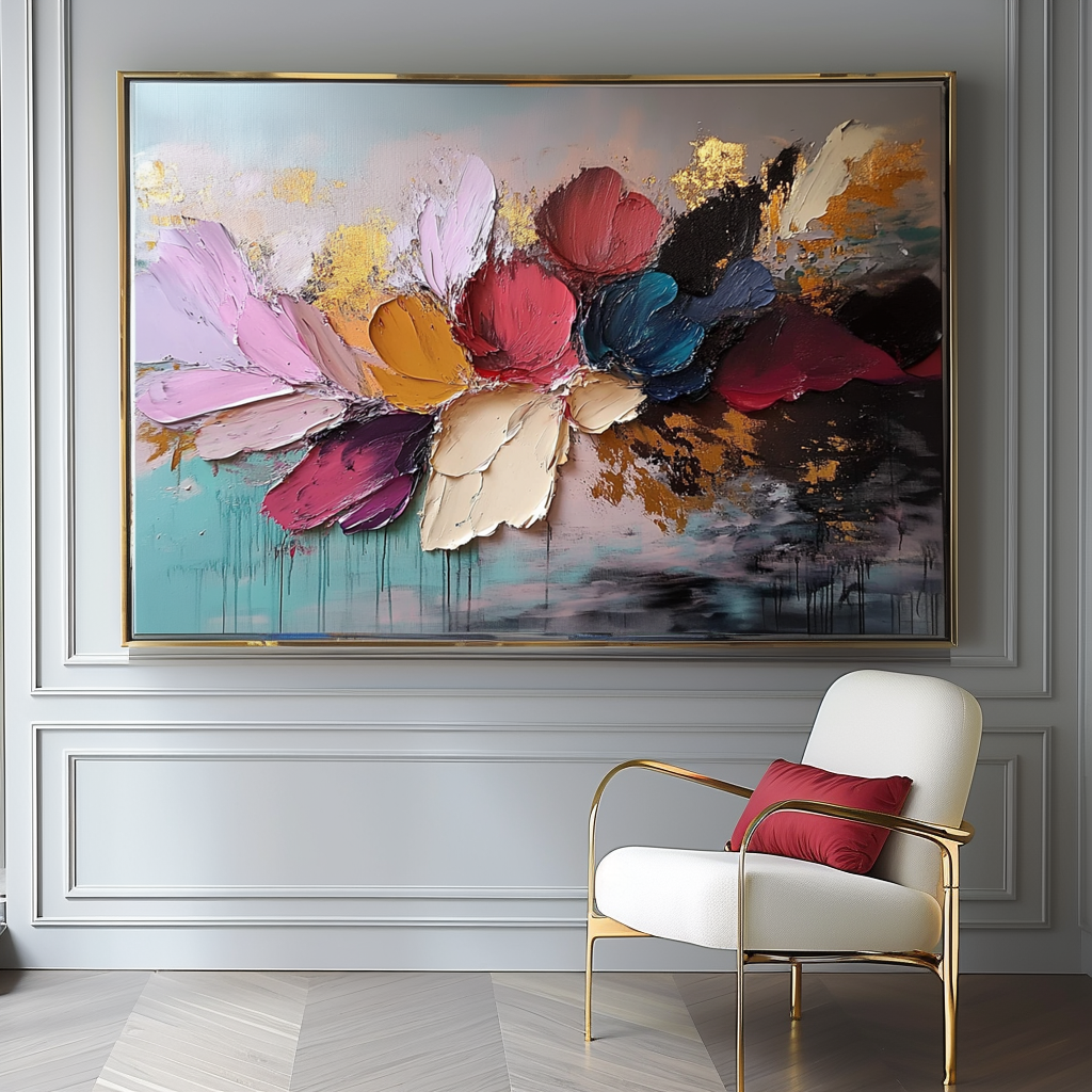 Floral Rhapsody-Original Textured Floral Abstract Oil Painting for Modern Home Decor