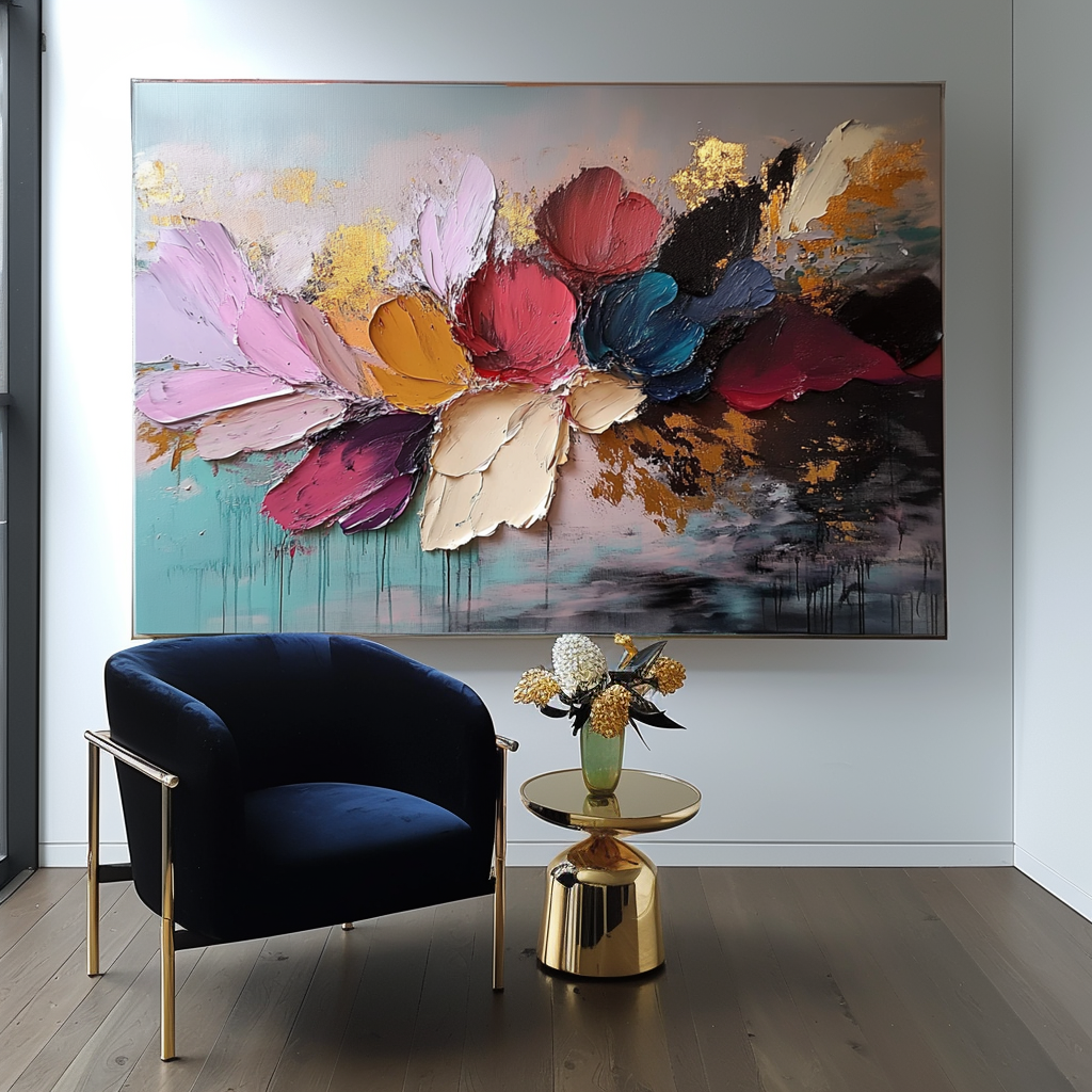 Floral Rhapsody-Original Textured Floral Abstract Oil Painting for Modern Home Decor