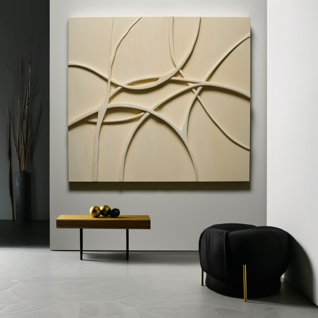 Interwoven Paths-Handmade 3D Textured Beige Abstract Lines Wall Art - Modern Home Decor Sculptural Painting
