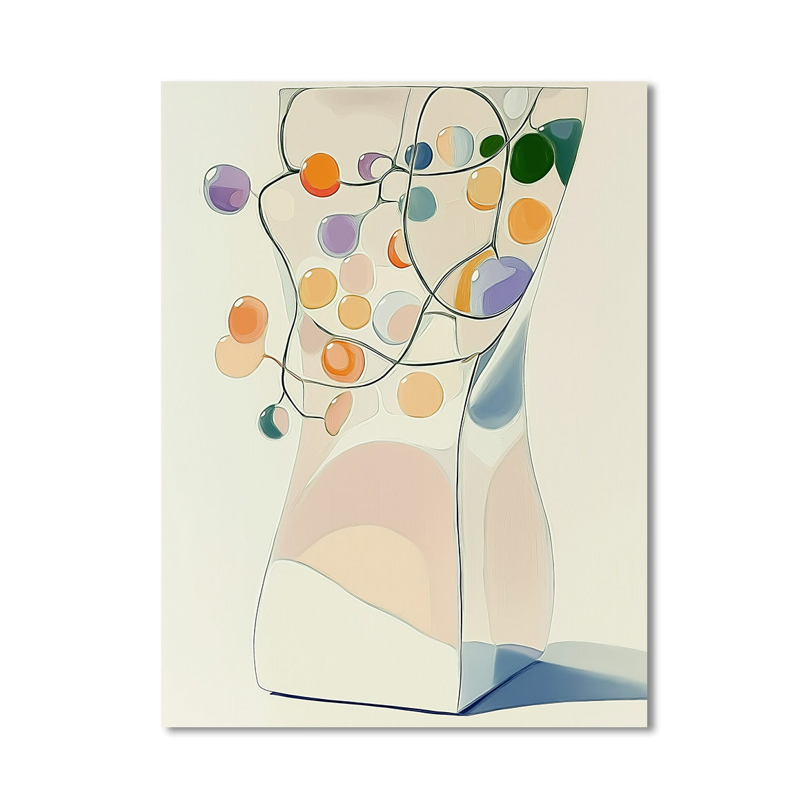 Abstract Geometric Vase with Colorful Spheres Oil Painting - Modern Art Wall Decor, Stylish Accent for Contemporary Interiors