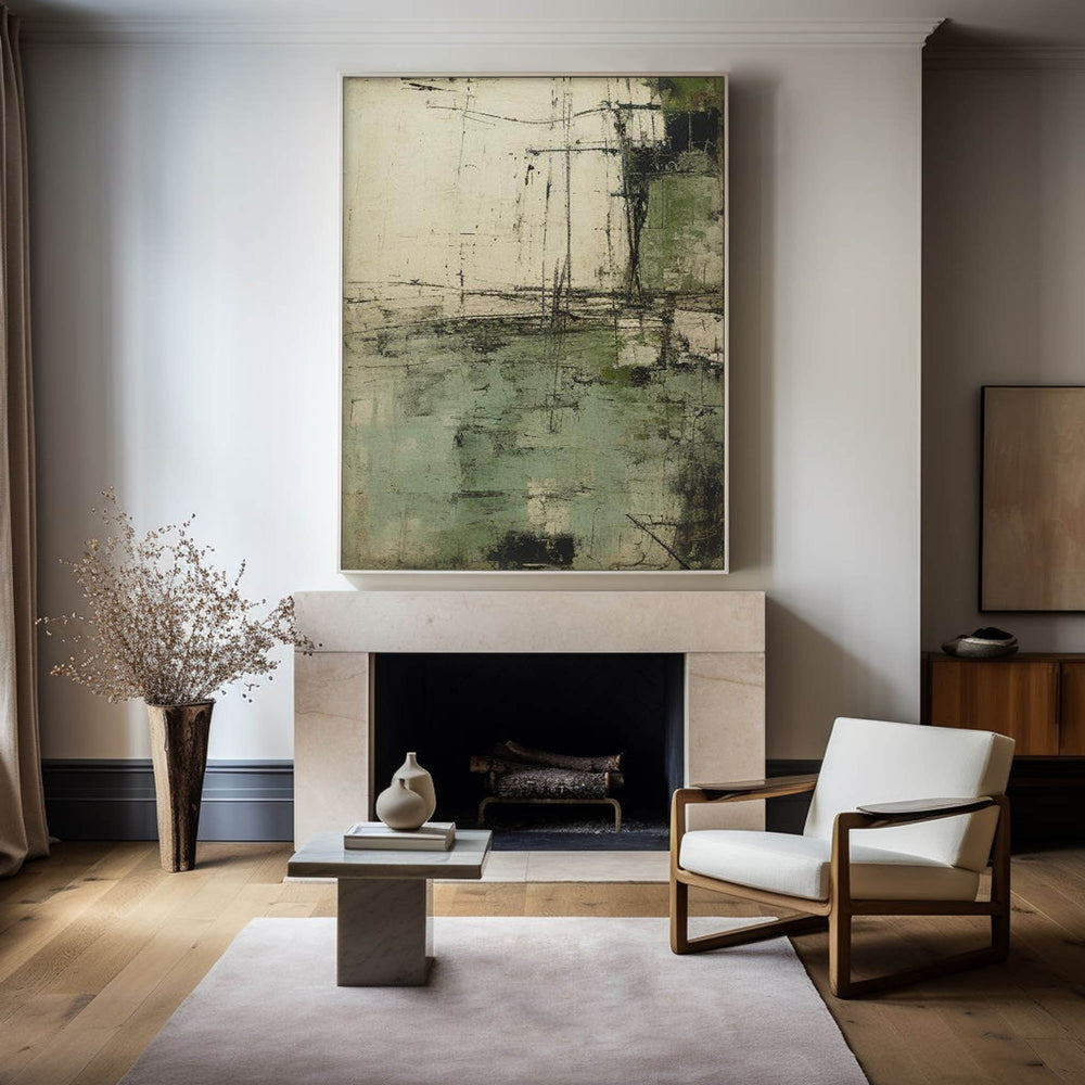 Verdant Lines – Large Minimalist Abstract Canvas Wall Art