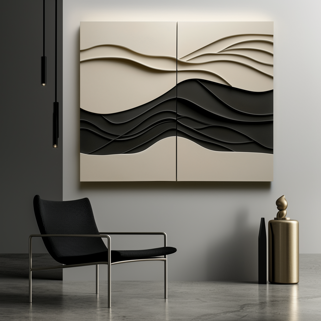 Waves of Serenity-Modern Abstract 2-Piece Wall Art Set - 3D Textured Wave Pattern Decor for Home
