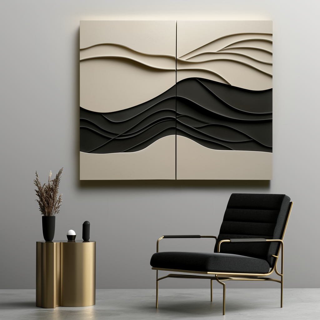 Waves of Serenity-Modern Abstract 2-Piece Wall Art Set - 3D Textured Wave Pattern Decor for Home