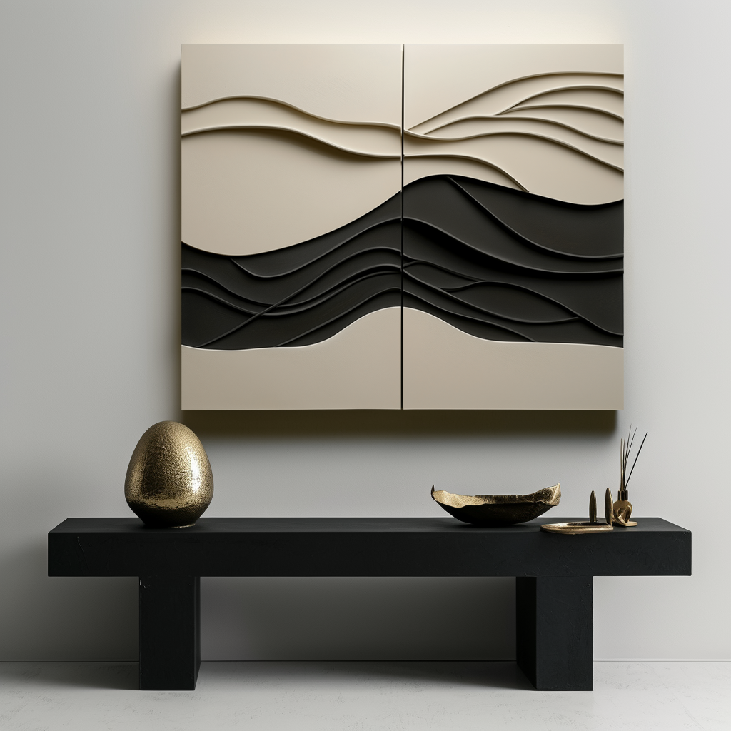 Waves of Serenity-Modern Abstract 2-Piece Wall Art Set - 3D Textured Wave Pattern Decor for Home