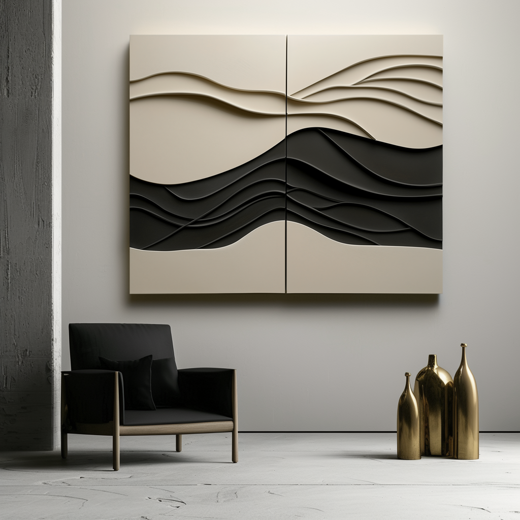 Waves of Serenity-Modern Abstract 2-Piece Wall Art Set - 3D Textured Wave Pattern Decor for Home