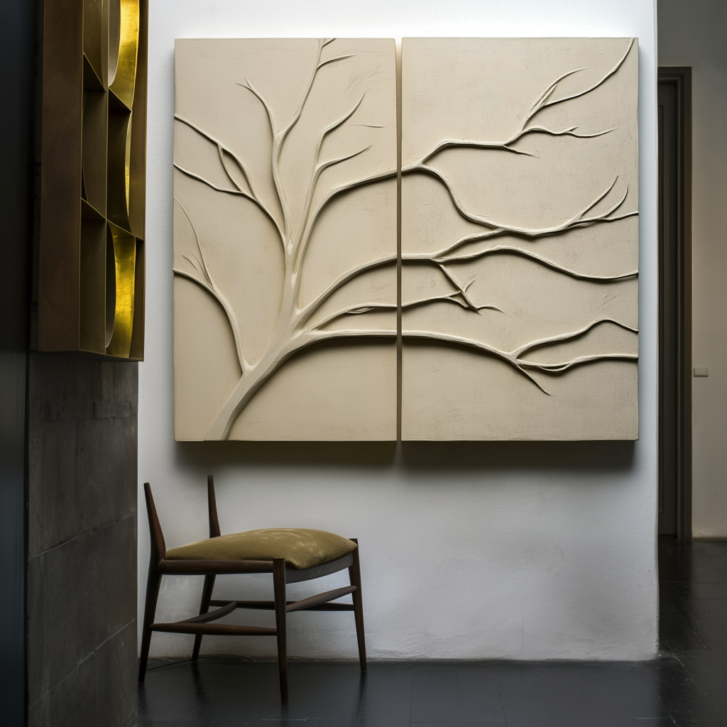 Whispering Branches-3D Textured Branch Diptych Wall Art, Wabi-Sabi Neutral Relief Decor for Minimalist Home