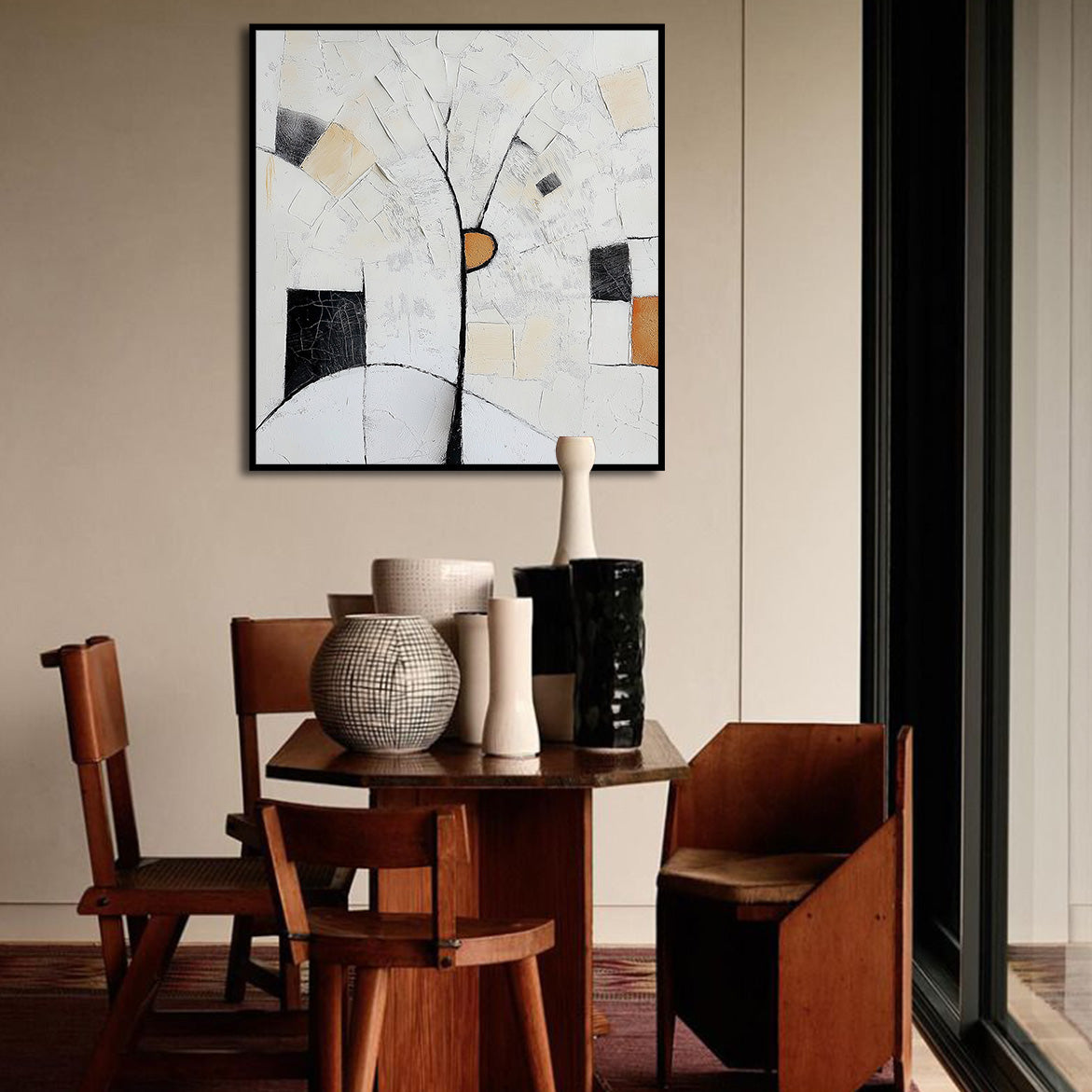 Whispering Geometry - Minimalist Abstract Tree Wall Art Textured Neutral Geometric Painting