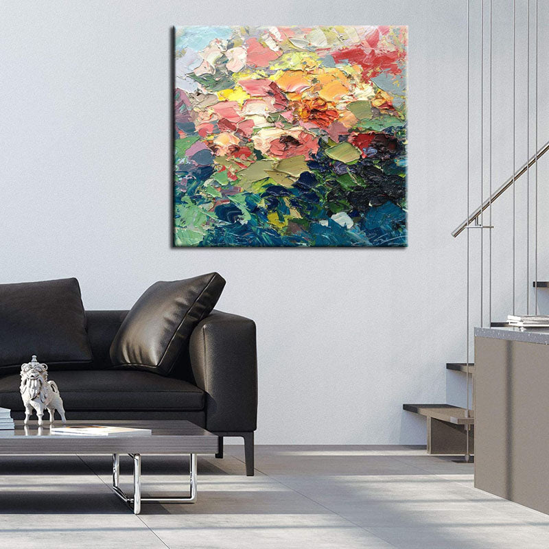 Bouquet of Flowers-Colorful Abstract Floral Oil Painting on Textured Canvas