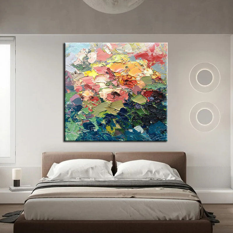 Bouquet of Flowers-Colorful Abstract Floral Oil Painting on Textured Canvas