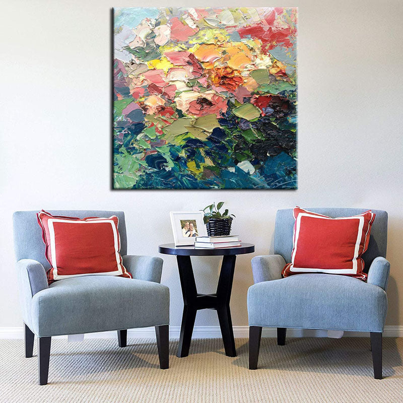 Bouquet of Flowers-Colorful Abstract Floral Oil Painting on Textured Canvas