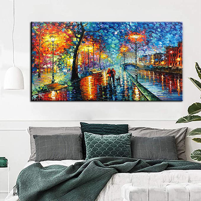 Evening Walk in Autumn – Colorful Textured Romantic Landscape Oil Painting