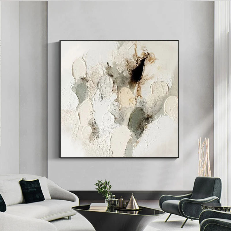 Ivory Sand-Neutral Abstract Textured Canvas Painting for Modern & Minimalist Interiors