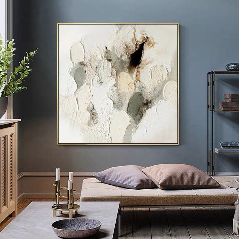 Ivory Sand-Neutral Abstract Textured Canvas Painting for Modern & Minimalist Interiors