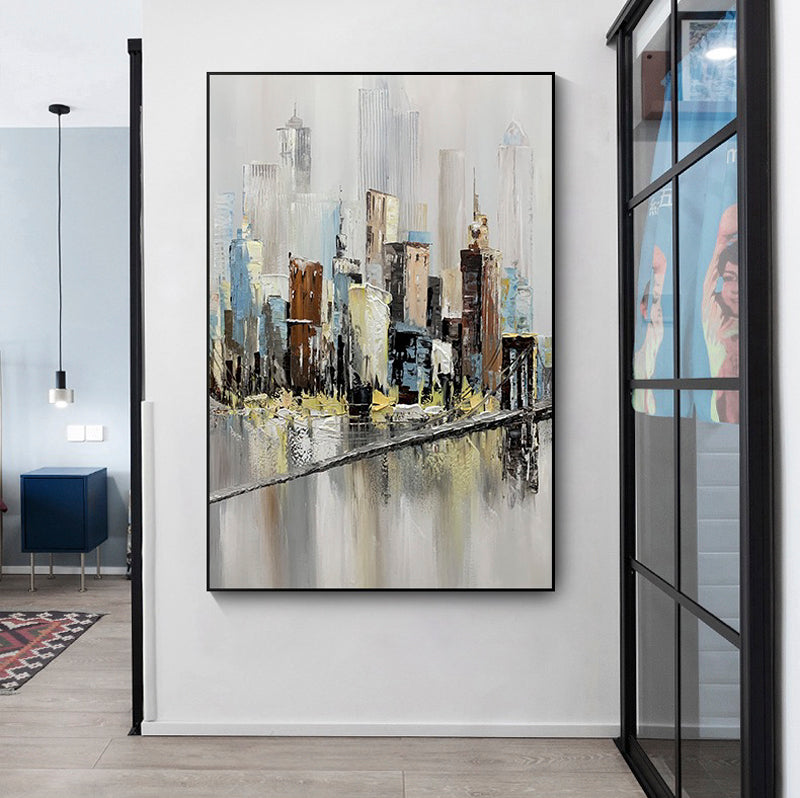 Manhattan-Abstract Cityscape Oil Painting | Textured Urban Canvas Art for Modern Decor