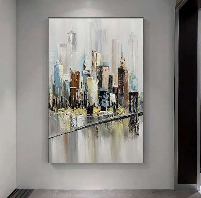 Manhattan-Abstract Cityscape Oil Painting | Textured Urban Canvas Art for Modern Decor