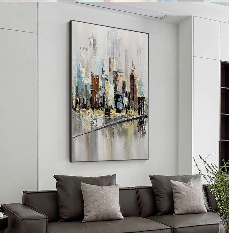 Manhattan-Abstract Cityscape Oil Painting | Textured Urban Canvas Art for Modern Decor