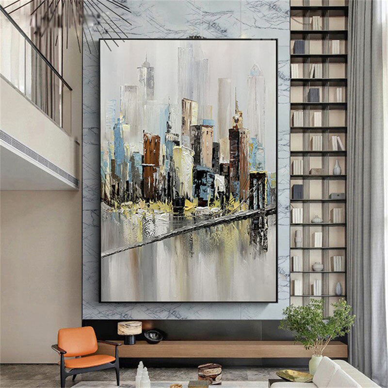 Manhattan-Abstract Cityscape Oil Painting | Textured Urban Canvas Art for Modern Decor
