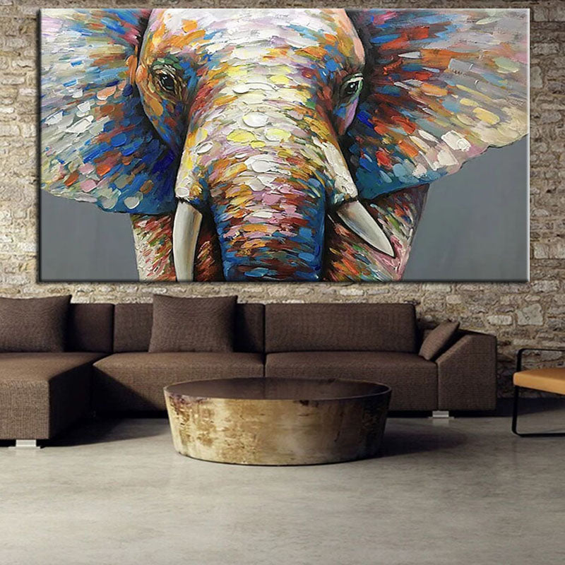 Mother Elephant-Colorful Abstract Elephant Oil Painting | Textured Wildlife Wall Art