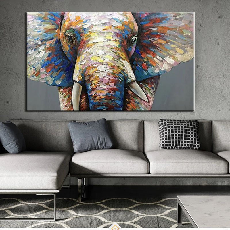 Mother Elephant-Colorful Abstract Elephant Oil Painting | Textured Wildlife Wall Art