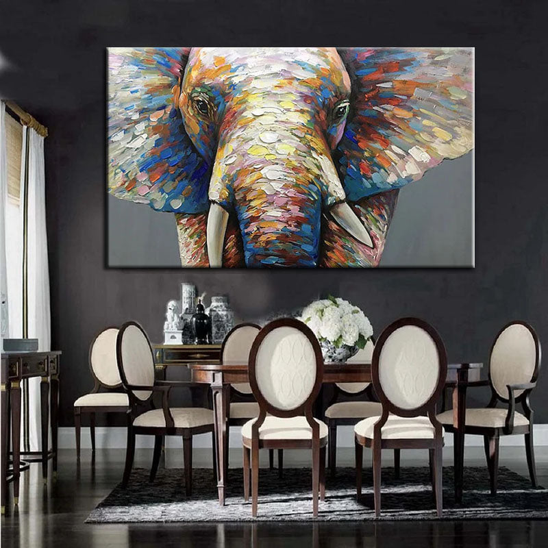 Mother Elephant-Colorful Abstract Elephant Oil Painting | Textured Wildlife Wall Art