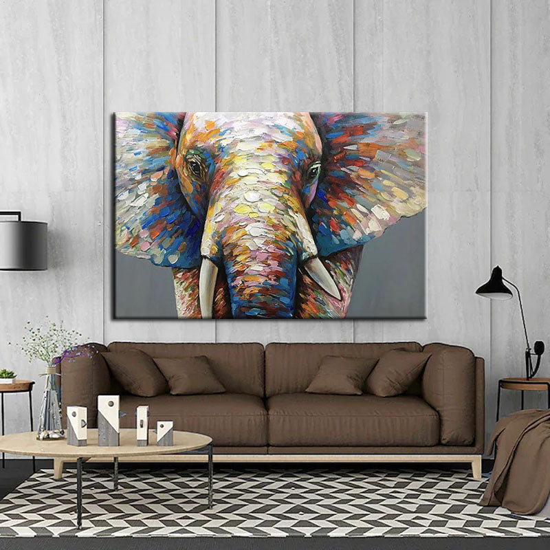 Mother Elephant-Colorful Abstract Elephant Oil Painting | Textured Wildlife Wall Art