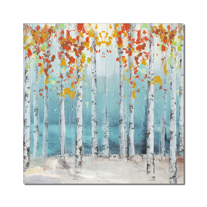 Birch-Autumn Birch Forest Oil Painting with Colorful Foliage | Modern Wall Art for Home Decor