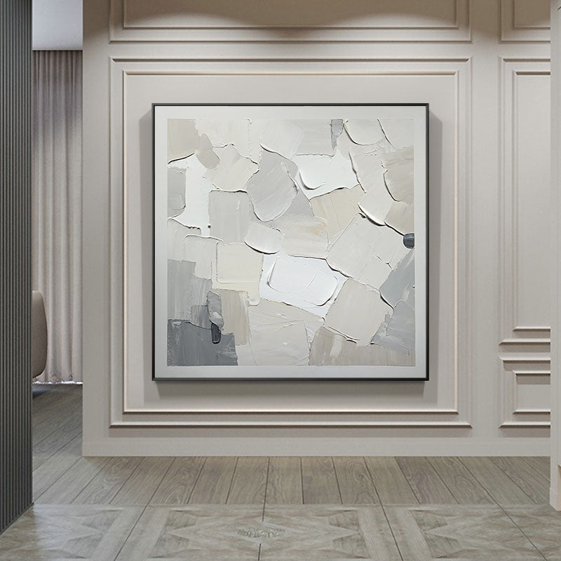 Patches of Snow-Minimalist Textured Abstract Canvas painting for Modern Home Decor